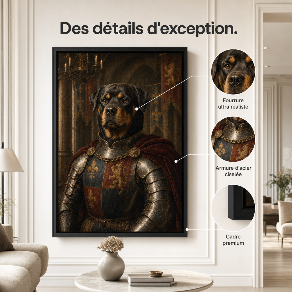 Des détails d'exception : zooms sur la fourrure, l'armure et le cadre