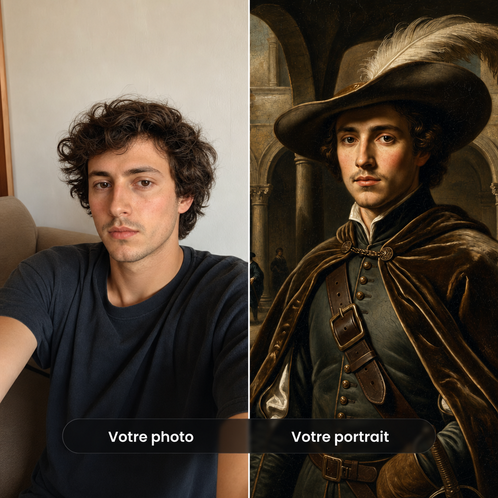 Avant / après : votre photo et le portrait Mousquetaire